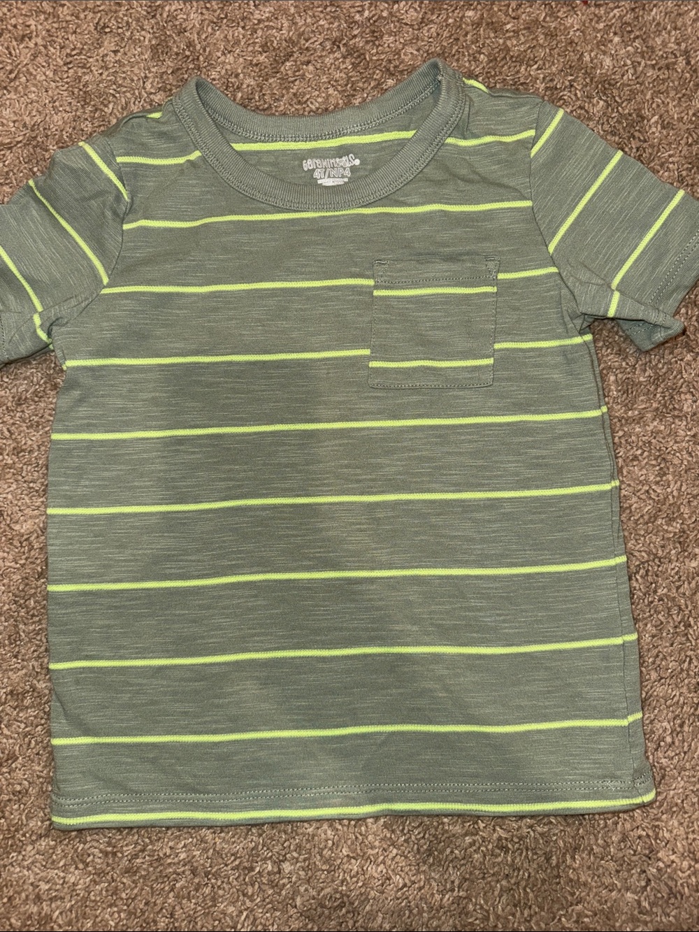 Kids Short Sleeve Pocket Tee - Green with Neon Lime Stripes